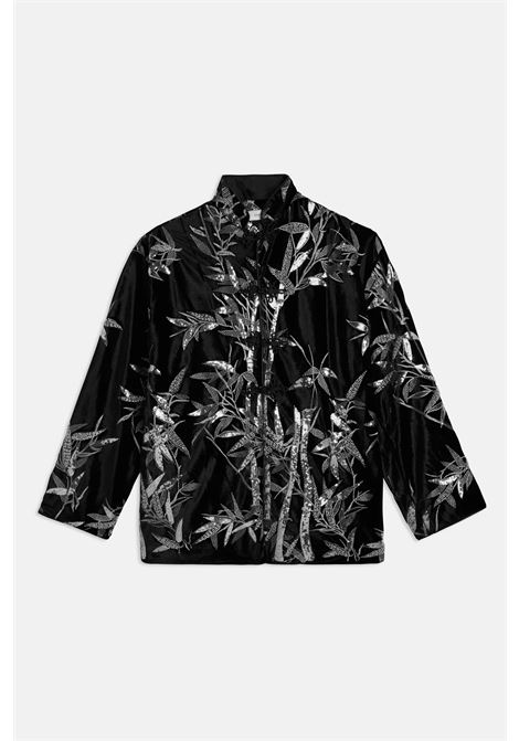 Embroidered Velvet Shirt with Piping and Mandarin Collar - Weili Zheng WEILI ZHENG |  | F25SL04B198